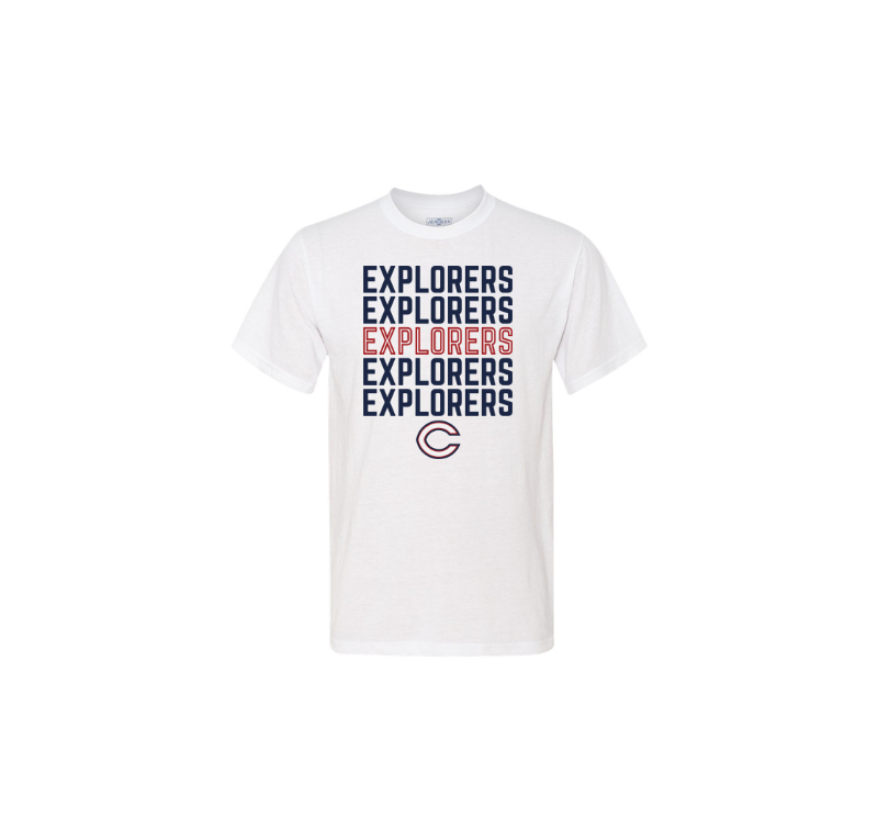 Stacked Explorers Youth T-Shirt (White) - Columbus Explorers Shop