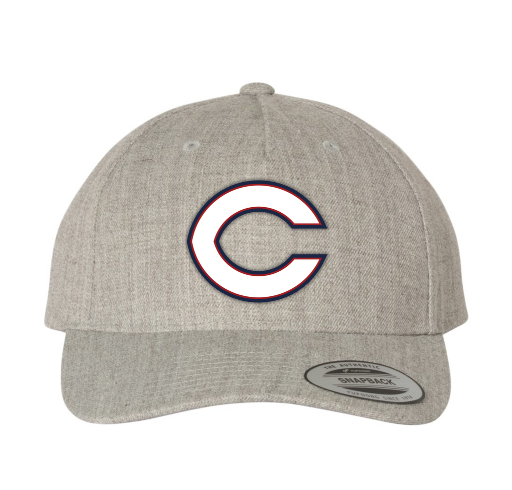 "C" PVC Patch Five-Panel Snapback Cap, Heather Grey - Columbus Explorers Shop